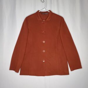 Linda Allard Ellen Tracy Wool Coat Women Rust Button Collar Quiet Luxury Chic